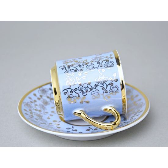 Šálek 100 ml mocca a podšálek 11,5 cm Sabina, vnitřní zlacení, světle modrý, Leander Loučky