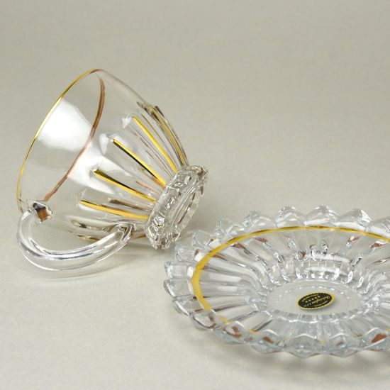 Cup 170 ml + saucer 145 mm crystal + gold decoration, Balvínglass Bohemia