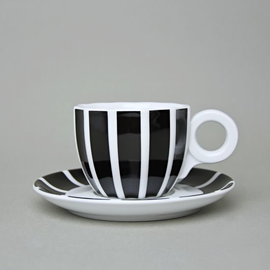 Cup and Saucer Šárka 160 ml, Black wide stripes, Goldfinger porcelain