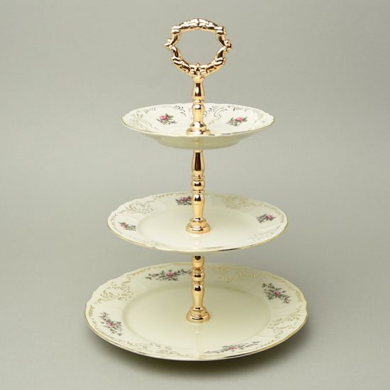 BERNADOTTE zámecká: Etažer 3 díl. 34 cm, Thun 1794, karlovarský porcelán, BERNADOTTE