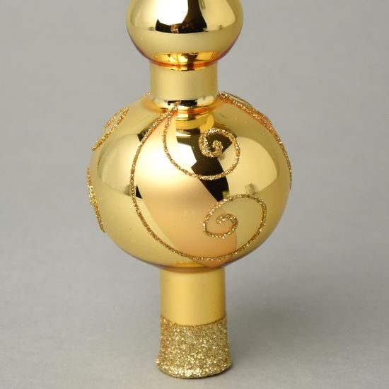 Vánoční skleněná ozdoba špička na stromeček 26 cm - ZLATÁ lesklá - šneci, česká ruční práce