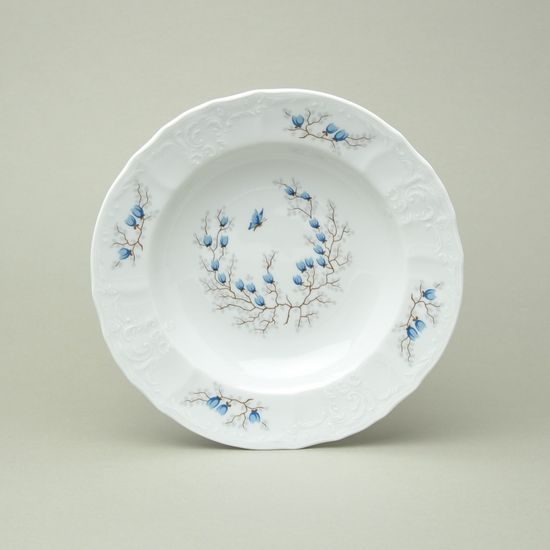 Talíř hluboký 23 cm, Thun 1794, karlovarský porcelán, BERNADOTTE motýli