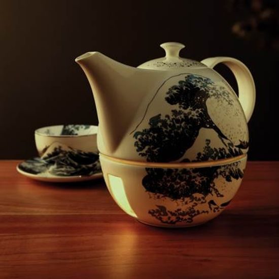 Teapot with warmer Hokusai - The great wave, 1,2 l , Fine Bone China, K. Hokusai, Goebel