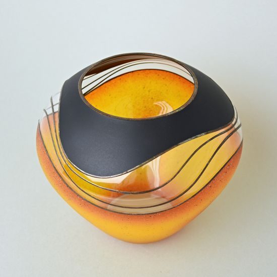 Studio Miracle: Vase Yellow-Orange, 18 cm, Hand-decorated by Vlasta Voborníková