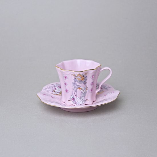 Cup and saucer mocca 80 ml, Olga 585 Mucha, Rose China