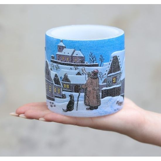 Tea light Latern with 3D illustration of JOSEF LADA "Watchman", Glassor