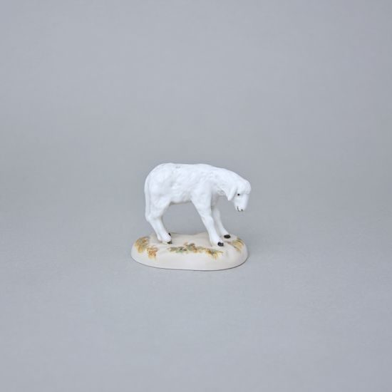 Jehně na podstavci s hlavou dolů, 4,5 x 7 x 6 cm, Pastel, Porcelánové figurky Duchcov