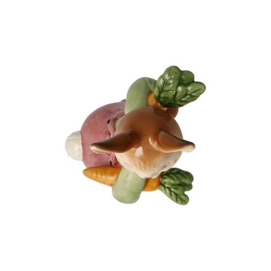 Figurka zajíčka s mrkvemi 7 / 8 / 11,5 cm, kamenina, Goebel