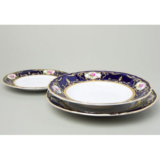 440: Plate set for 6 persons, Sonata, cobalt blue plus rose, Leander 1907