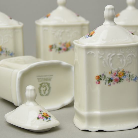 Spice jars 6 pcs. set, Thun 1794, karlovarský porcelán, BERNADOTTE ivory + flowers