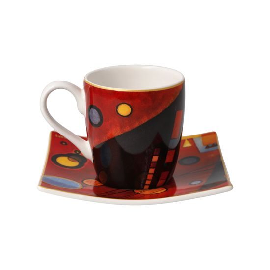 Šálek espresso 100 ml + podšálek 10,5 cm čtvercový, Heavy red, V. Kandinskij, jemný kostní porcelán, Goebel