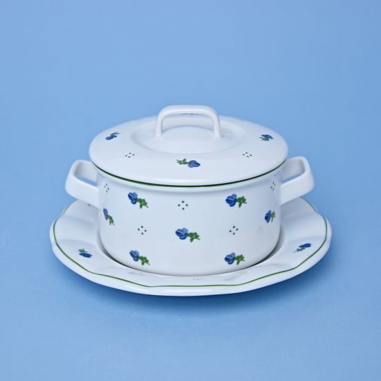 Šálek / kotlík na polévku 500 ml + víčko, modré kvítí + zelená, G. Benedikt 1882