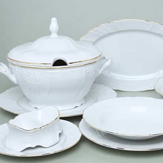 Dining set for 6 pers., Thun 1794 Carlsbad porcelain, BERNADOTTE gold line