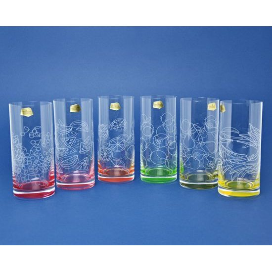 Barline 470 ml, sklenice vysoká na limonádu / vodu, 6 ks., barevné ovoce, Crystalex