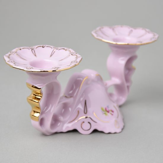 Svícen dvouramenný 7,5 cm, Lenka 247, Růžový porcelán z Chodova