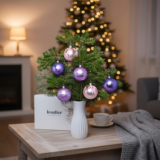 Vánoční skleněné koule 6 ks. sada, 10 cm, Fialová & růžová, České vánoční ozdoby KOULIER