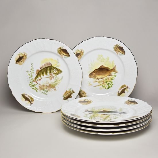 Desset plate 19 cm, Thun 1794 Carlsbad porcelain, BERNADOTTE fishing
