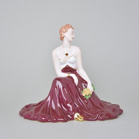 Lady sitting with roses 18 x 23 x 20 cm, Porcelain Figures Duchcov