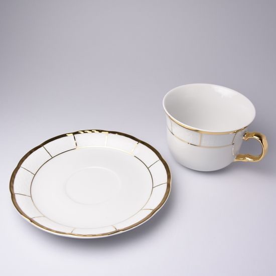 Natalie gold: Cup 290 ml + sacuer 170 mm, Thun 1794, karlovarský porcelán