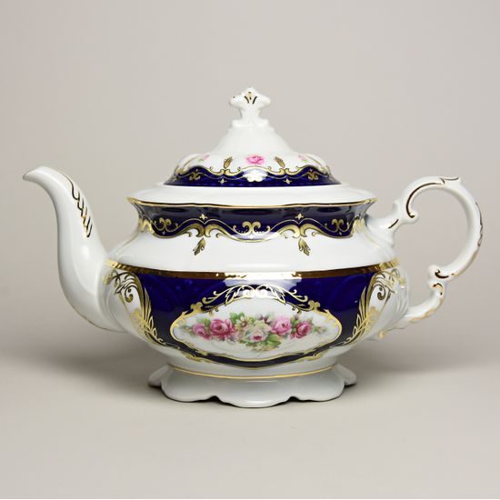 440: Tea set for 6 pers., Sonata, cobalt blue plus rose, Leander 1907