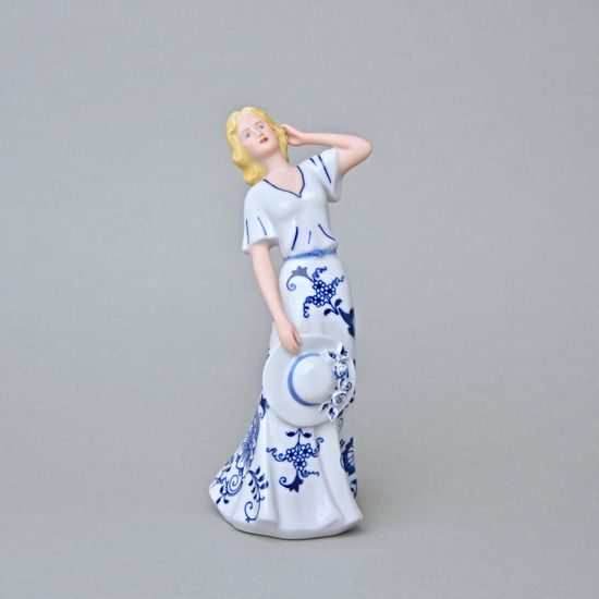 Lady With A Hat 9 x 8 x 20 cm, vlue onion + colour, Porcelain Figures Duchcov