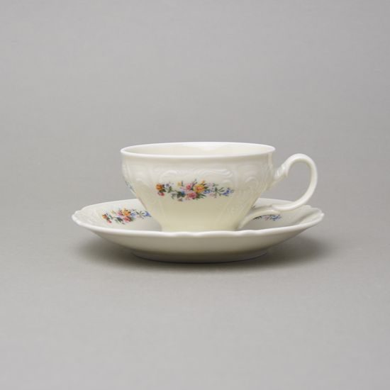 Šálek a podšálek čajový 205 ml / 15,5 cm, Thun 1794, karlovarský porcelán, BERNADOTTE ivory + kytičky