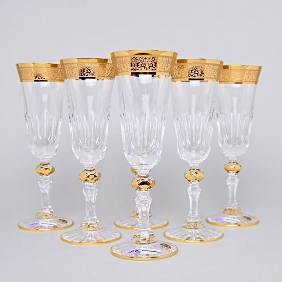 Crystal Glasses Champagne Set Romantic - Laura, 6 pcs. 150 ml, Gold, Ales Zverina - AZ Design