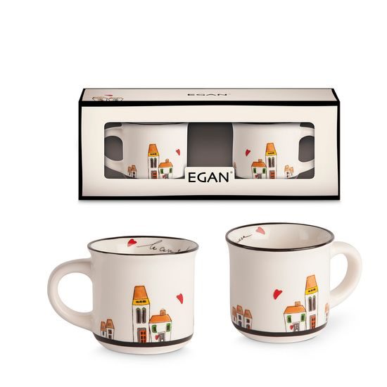 Set 2 Mini Mugs “Le Casette” 100 ml, “LE CASETTE”, Glazed ceramic, EGAN