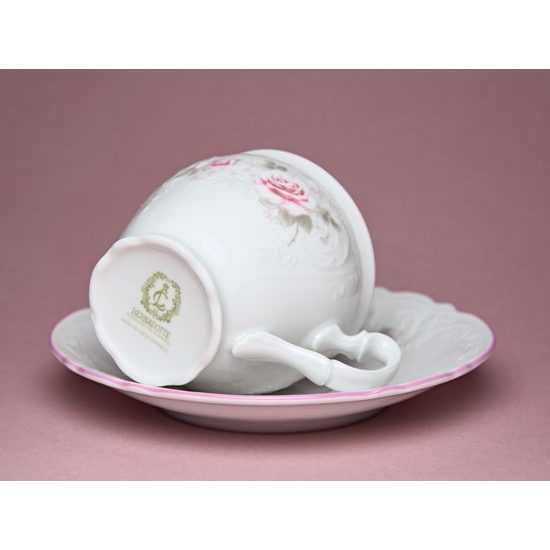 Pink line: Coffee cup and saucer 220 ml / 16 cm, Bernadotte Roses, Thun 1794 Carlsbad porcelain