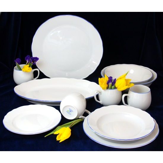 Dining set 28 pcs., White with blue line, Cesky porcelan a.s.