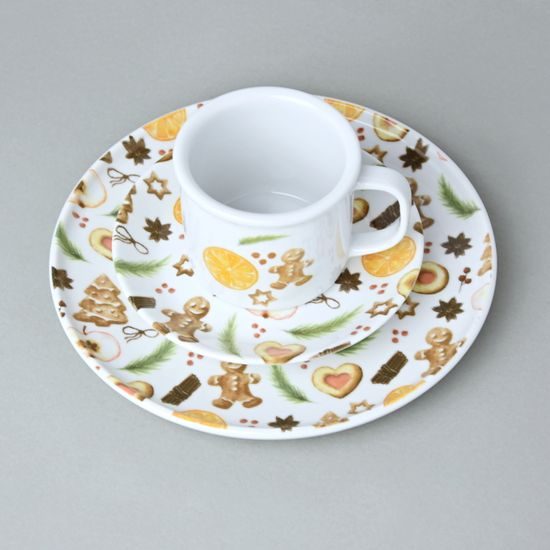 Snídaňová vánoční sada 3-díl., dekor perníček a pomeranč, G. Benedikt 1882