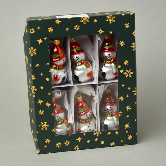 Sada 6 sněhuláků 8 cm - vánoční ozdoba skleněná