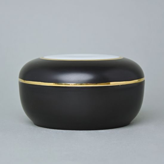 Dóza kulatá 13,7 x 7,5 cm, Černý fond + Zlato, Porcelán Duchcov