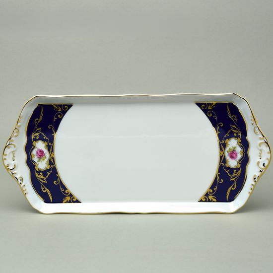 440: Platter 38 x 17 cm, Sonáta, cobalt + roses + gold, Leander Loučky