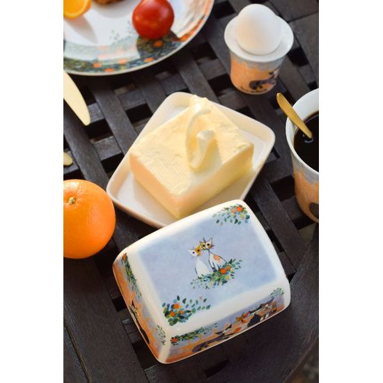 Máslenka Tempi felici 14 / 11,5 / 6 cm, jemný kostní porcelán, Kočky Goebel R. Wachtmeister