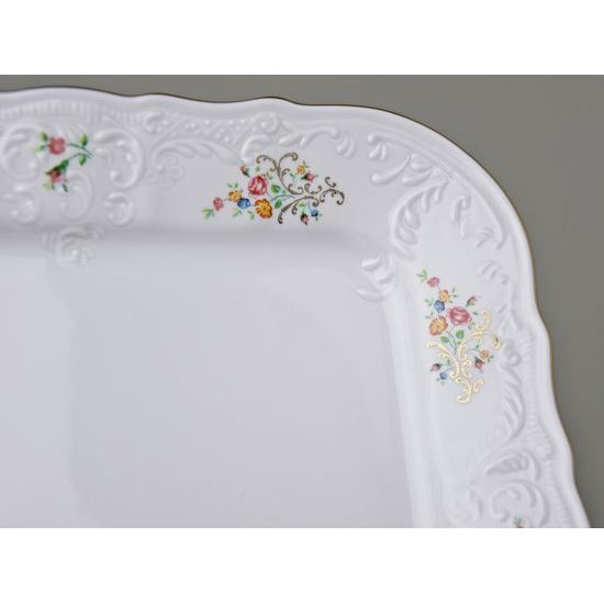 Tray square 26 cm, Thun 1794 Carlsbad porcelain, BERNADOTTE flowers with gold