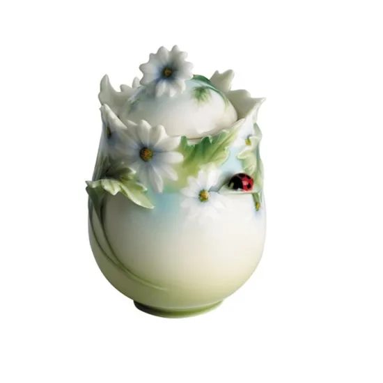 LADYBUG DESIGN SCULPTURED PORCELAIN sugar jar with cover 8,3, FRANZ porcelain