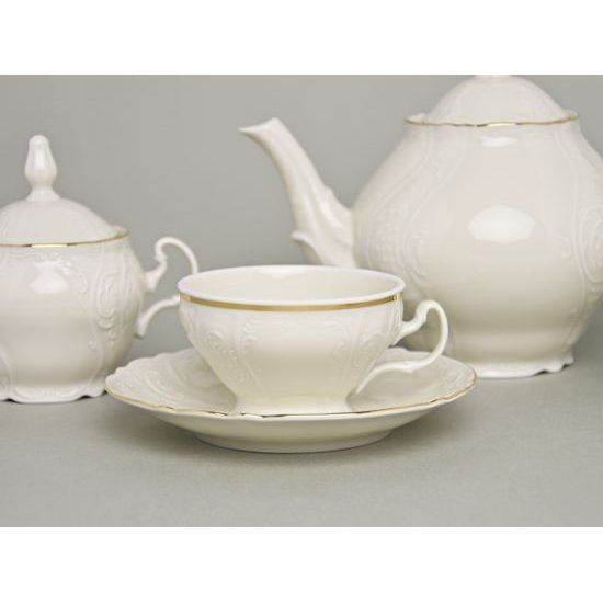 Tea set for 6 persons, Thun 1794 Carlsbad porcelain, BERNADOTTE ivory + gold