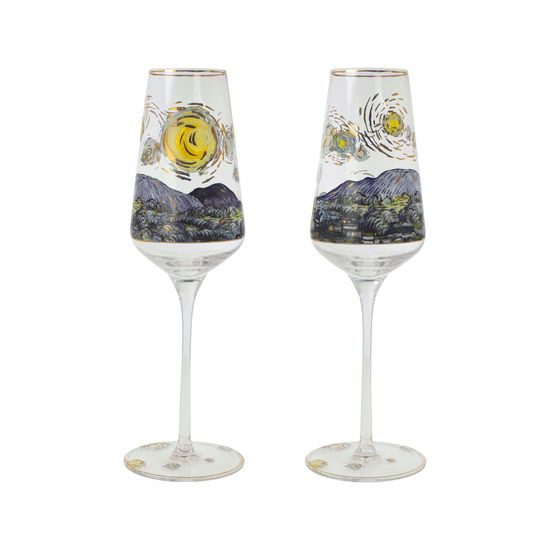 Set of 2 champagne glasses Vincent Van Gogh -Starry night, 7,5 / 7,5 / 23,5 cm, glass, V. van Gogh, Goebel