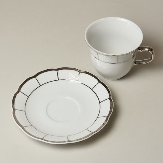 Cup 200 ml and saucer 155 mm, Thun 1794 Carlsbad porcelain, MENUET platina