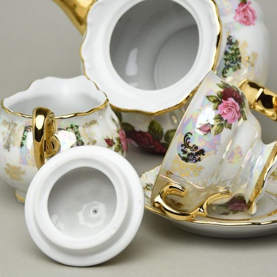 Tea set for 6 persons, Cecily roses, QueensCrown porcelain