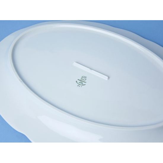 Dish oval flat 36 cm, red flower + green, G. Benedikt 1882