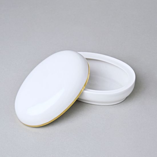 Dóza ovalná 12 x 8 cm, Bílá + Zlato, Porcelán Duchcov