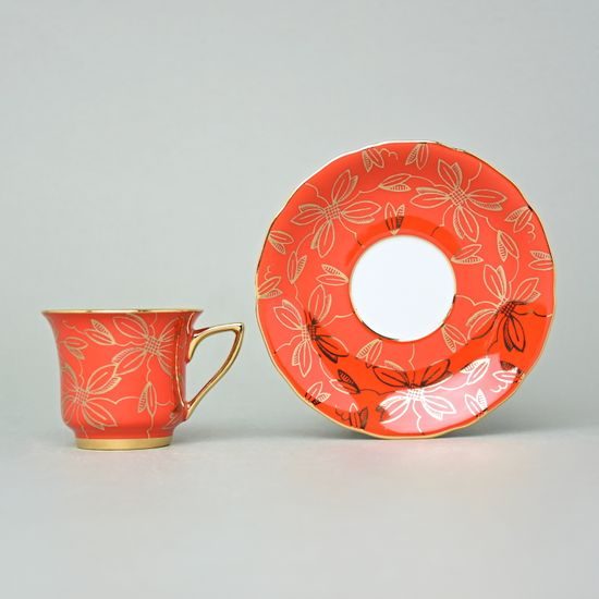 Cup 80 ml and Saucer mokka Windsor, Orange + Golden flowers, Leander 1907 Loučky