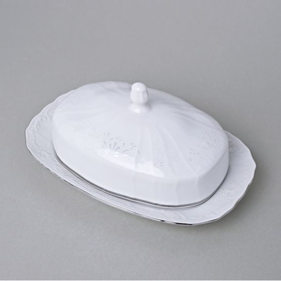 Butter dish 250 g, Thun 1794 Carlsbad porcelain, BERNADOTTE frost, Platinum line