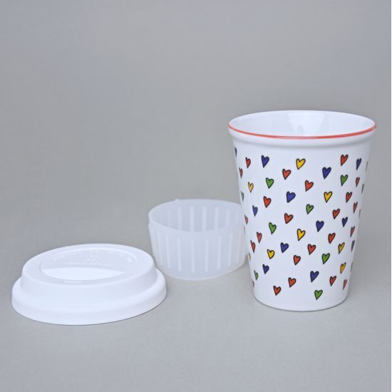 Pohárek To Go 310 ml na kávu se silikonovým víčkem, srdíčka, Český porcelán a.s.