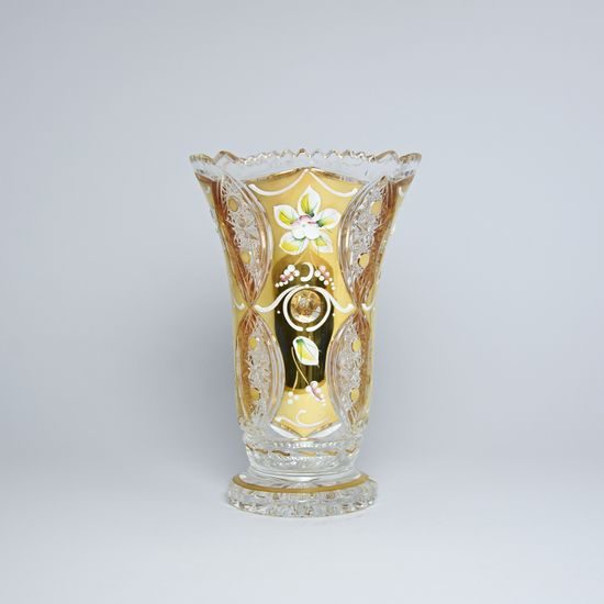 Cut Crystal Vase, 205 mm, Gold + Enamel, Jahami Bohemia