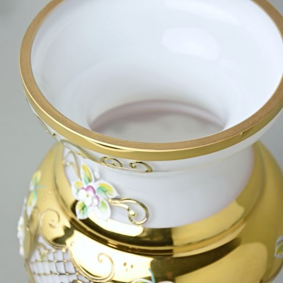 Vase 35 cm, WHITE glass, gold + enamel, Nový Bor glass