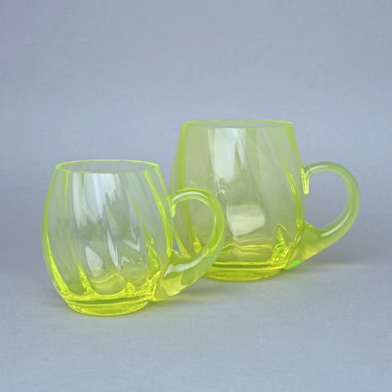 Glass OPTICA with handle (uranium glass), 300 ml, Glassworks Janov