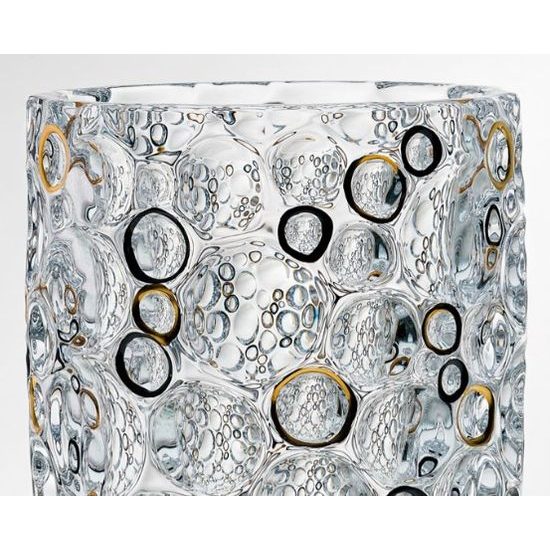 Crystal vase Lisboa 35 cm with gold-black circles, Jihlava Glassworks Bohemia 1845
